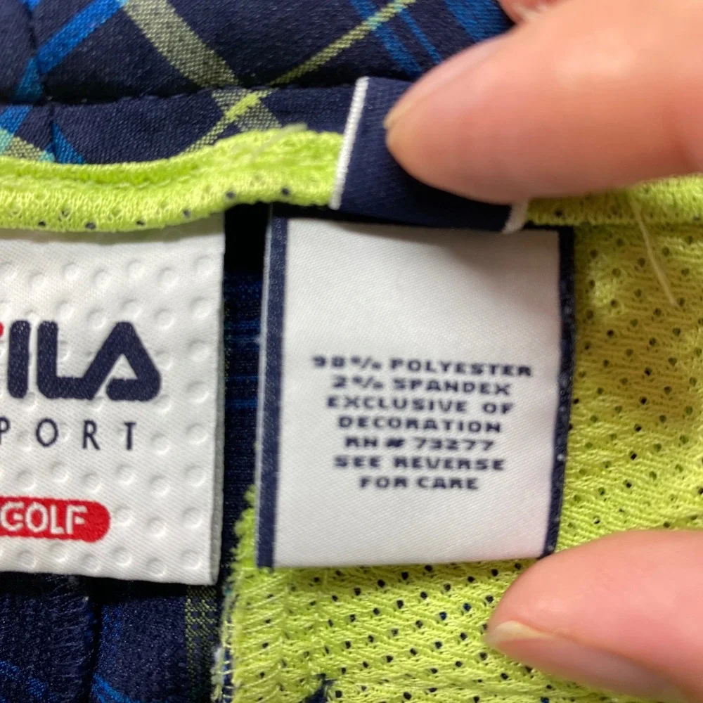 Fila Sport Golf Shorts Mens 36 Blue Plaid Performance Stretch Flat Front